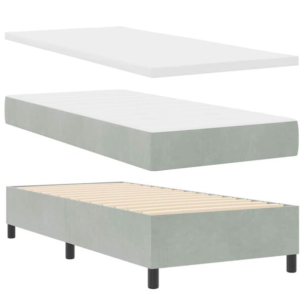 vidaXL Letto a molle con materasso Grigio chiaro 90 x 190 cm Velluto
