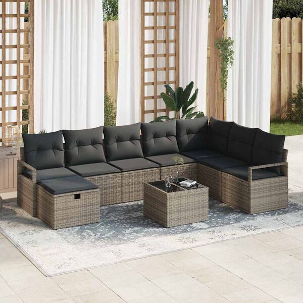 vidaXL Set Divano da Giardino 9 pcs Grigio Poly Rattan