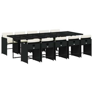 vidaXL Set da Pranzo da Giardino 11 pz con Cuscini in Polyrattan Nero