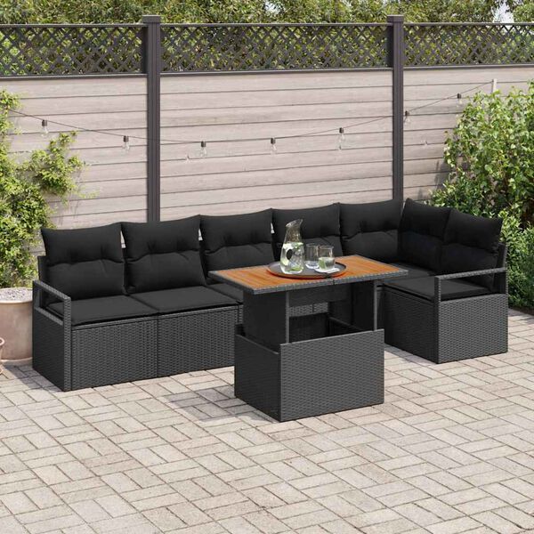 vidaXL Set da Pranzo per Giardino con cuscino 7 pcs Nero e Marrone