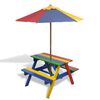 vidaXL Tavolo e Panchine per Bambini con Parasole Legno Multicolore