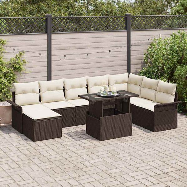vidaXL Set Divano da Giardino con cuscino 9 pcs Marrone Poly Rattan