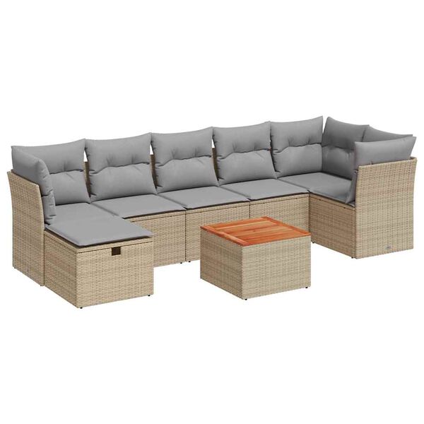 vidaXL Set Divano da Giardino 8 pz con Cuscini Beige in Polyrattan
