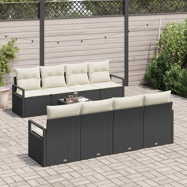 vidaXL Set Divano da Giardino 9 pcs Nero e Crema polyrattan