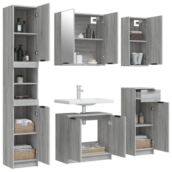 vidaXL Set Mobili da Bagno 5 pz Grigio Sonoma in Legno Multistrato