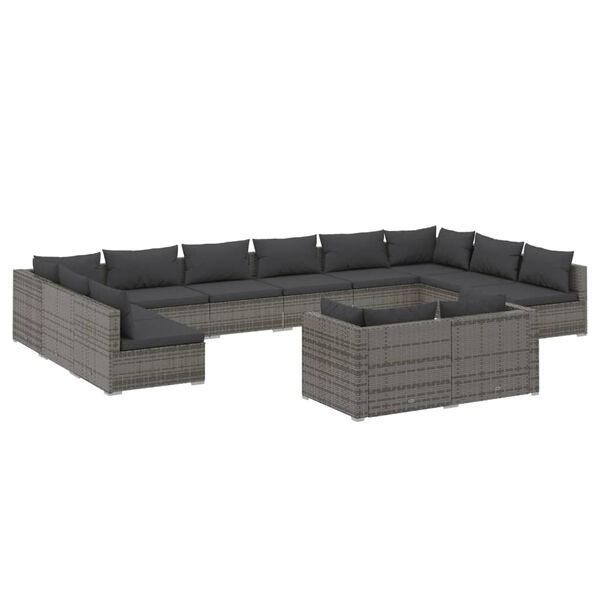 vidaXL Set Divani da Giardino 12 pz con Cuscini in Polyrattan Grigio