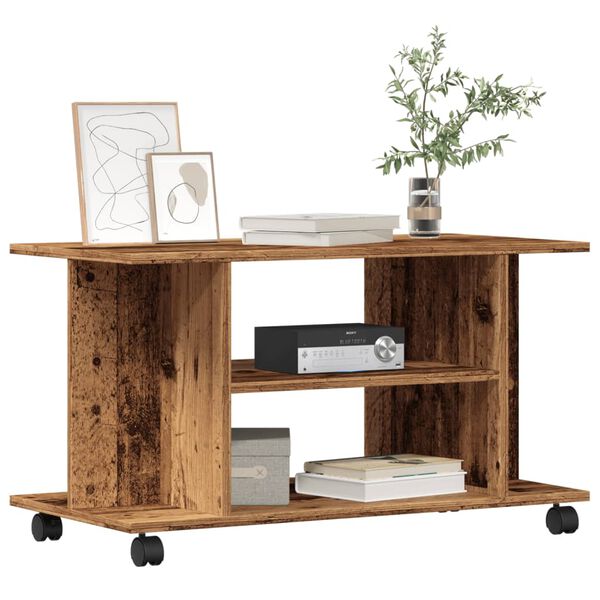 vidaXL Mobile TV con Ruote Legno Antico 80x40x45 cm Legno Multistrato