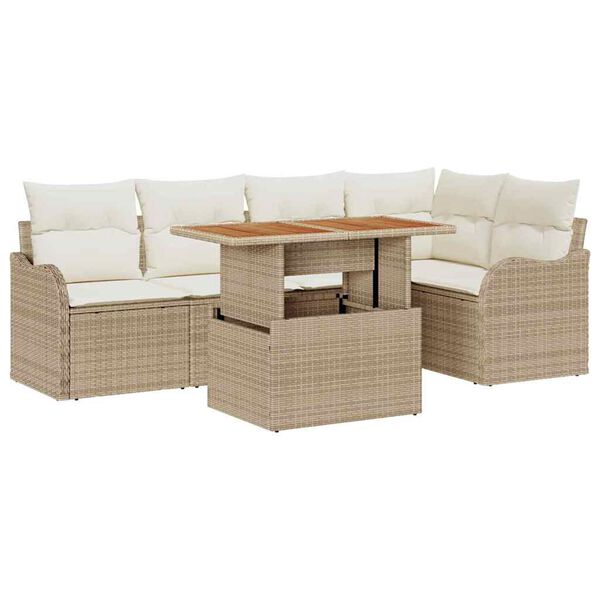 vidaXL Set Divano da Giardino 6 pcs Beige Poly Rattan