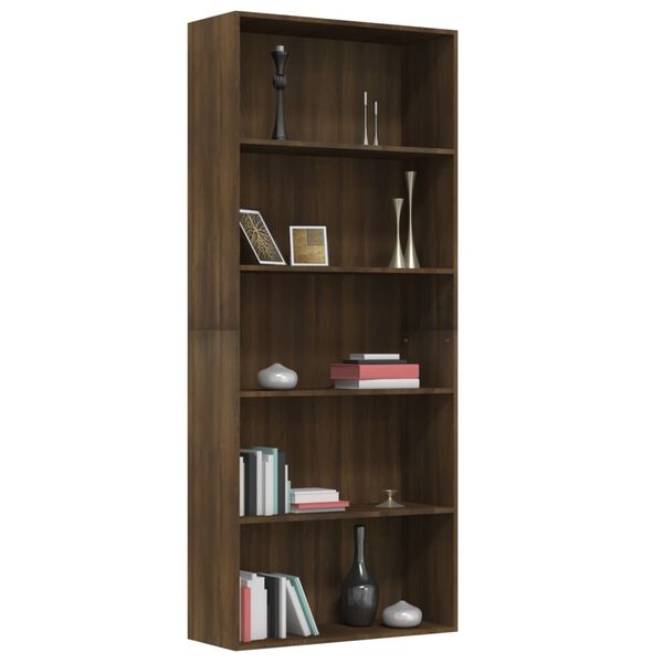 vidaXL Libreria 5 Ripiani Rovere Marrone 80x30x189cm Legno Multistrato