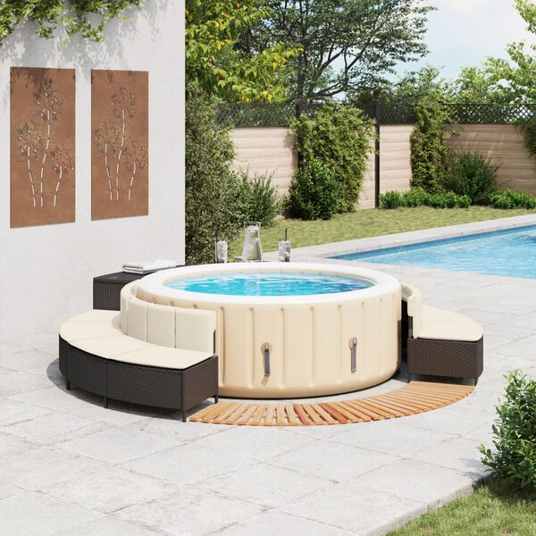 vidaXL Bordo per Spa Nero in Polyrattan e Legno Massello di Acacia