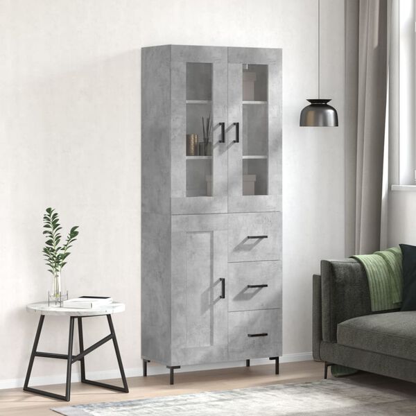 vidaXL Credenza Grigio Cemento 69,5x34x180 cm in Legno Multistrato