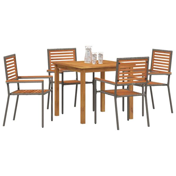 vidaXL Set da Pranzo per Giardino 5 pcs Grigio Poly Rattan
