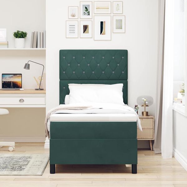vidaXL Letto a molle con materasso Verde Scuro 100 x 200 cm Tessuto