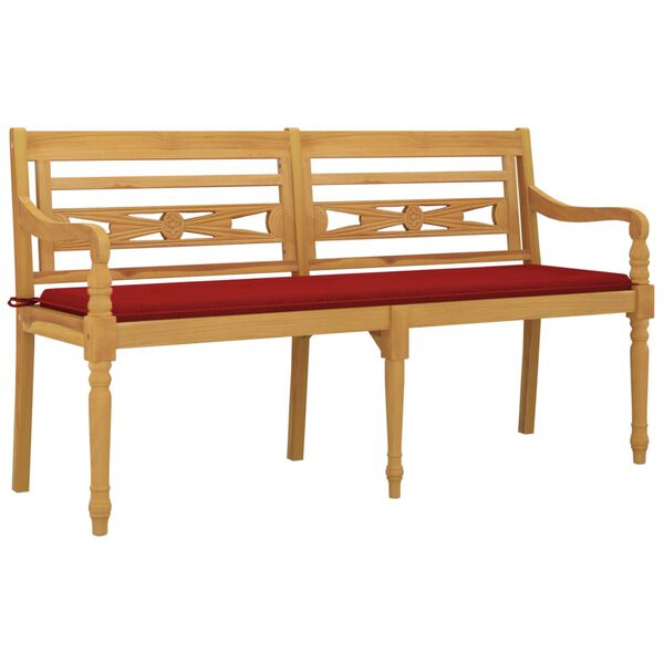 vidaXL Panchina Batavia con Cuscino Rosso 150 cm Legno Massello Teak