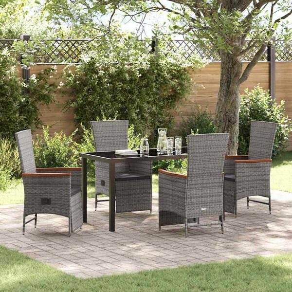 vidaXL Set da Pranzo per Giardino con cuscino 5 pcs Grigio polyrattan