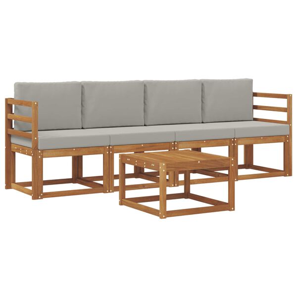 vidaXL Set di divani da esterno 5 pcs Grigio Naturale e Chiaro