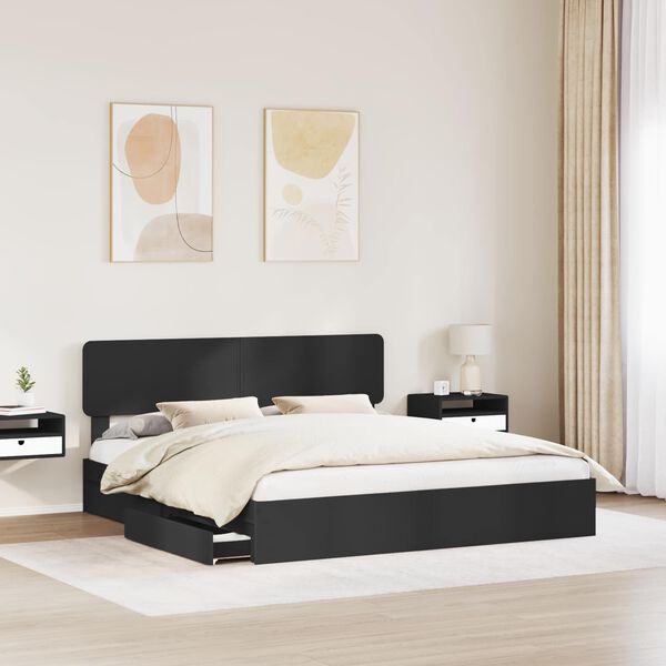 vidaXL Letto con Contenitore Nero 200 x 200 cm Legno multistrato