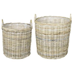 vidaXL Cestino per piante GENDT 2 pz Grigio naturale Rattan Kubu