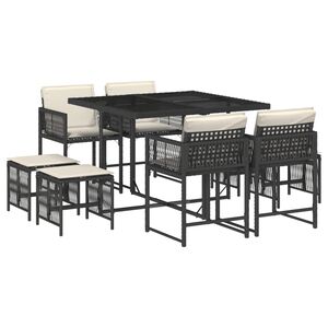 vidaXL Set da Pranzo da Giardino 9 pz con Cuscini Nero in Polyrattan