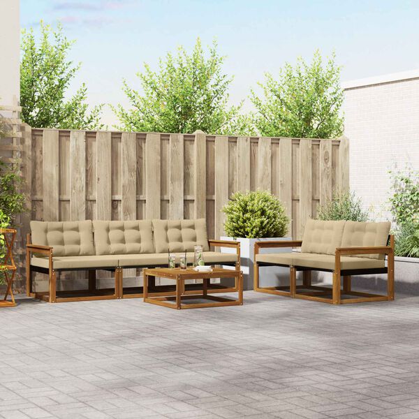 vidaXL Set di divani da esterno con cuscino 6 pcs Naturale e Beige