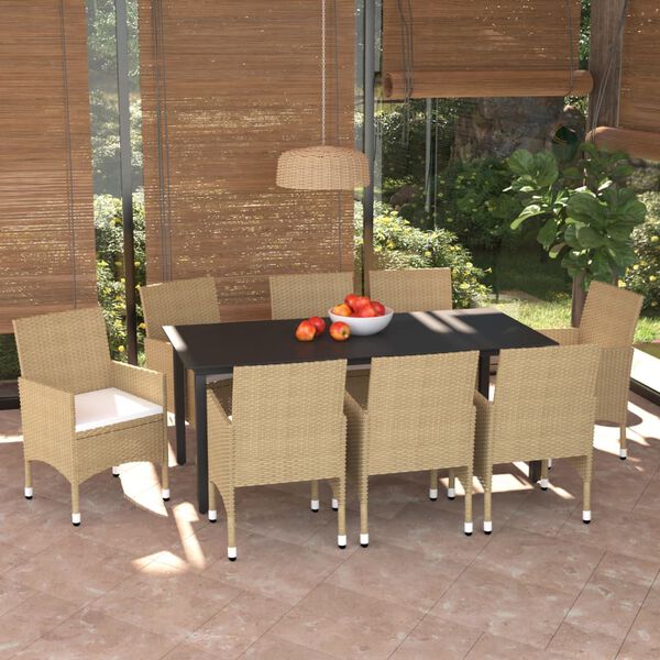 vidaXL Set Pranzo da Giardino 9 pz con Cuscini in Polyrattan Beige