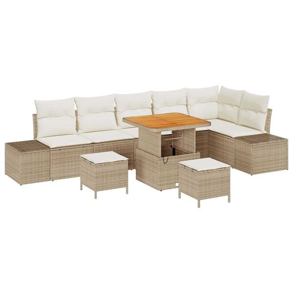 vidaXL Set Divano da Giardino con cuscino 9 pcs Beige Poly Rattan