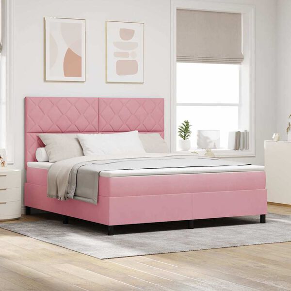 vidaXL Letto a Sorgente LED con materasso Rosa 180 x 200 cm Velluto