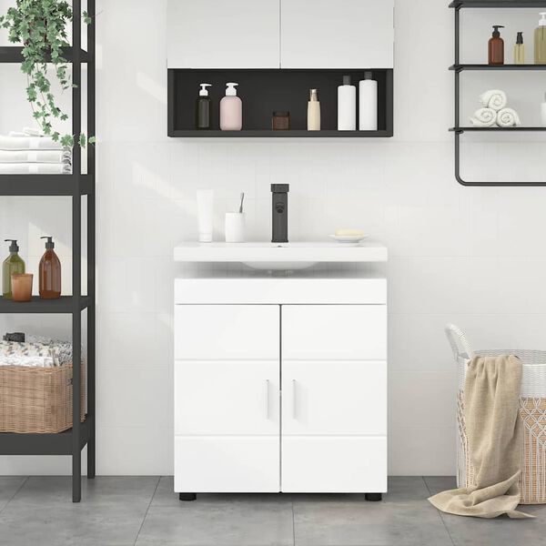 vidaXL Set di Armadi da Bagno TULUM Bianco Lucido 60 x 34 x 63 cm