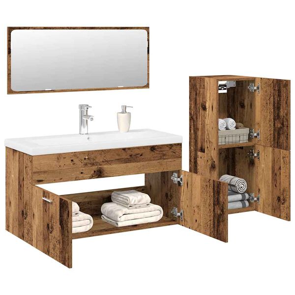 vidaXL Set Mobili da Bagno 4 pz Legno Antico in Legno Multistrato
