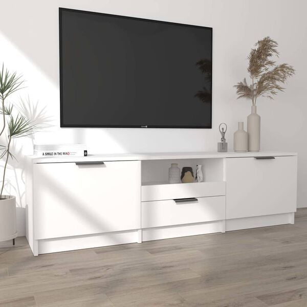 vidaXL Mobile TV Bianco 140x35x40 cm in Legno Massello