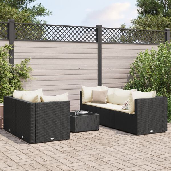 vidaXL Set Mobili da Giardino 6 pz con Cuscini in Polyrattan Nero