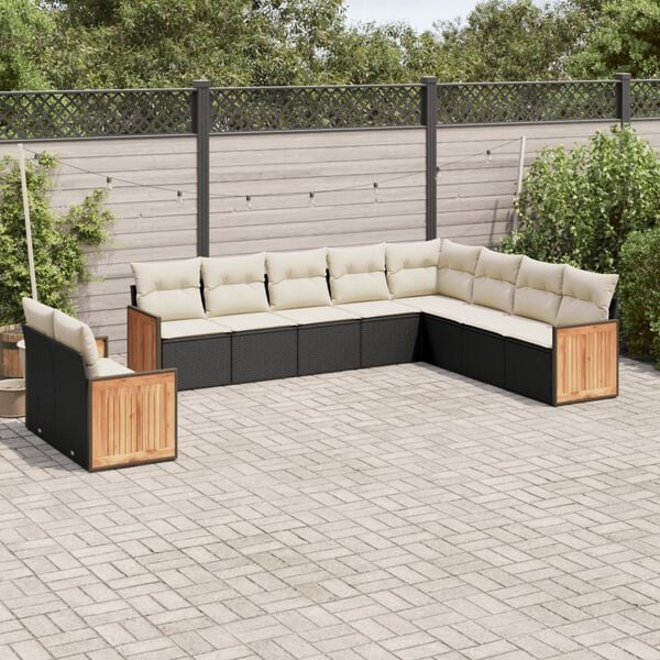 vidaXL Set Divani da Giardino 10pz con Cuscini in Polyrattan Nero