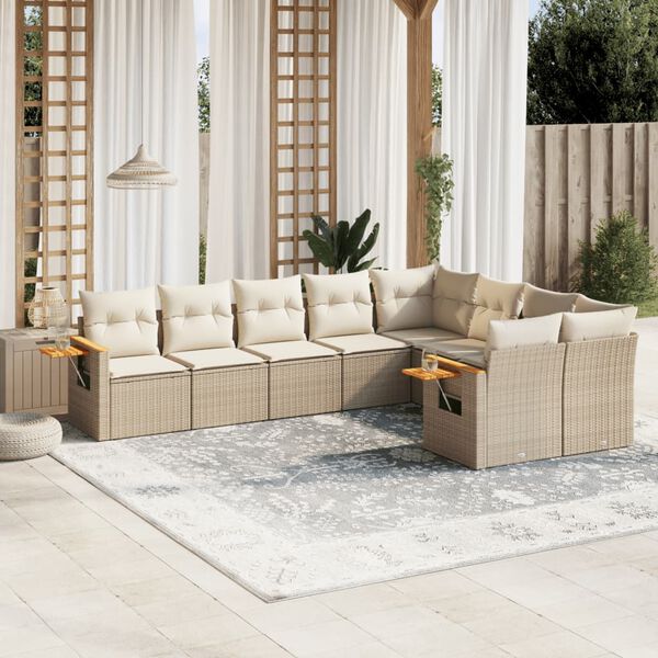 vidaXL Set Divano da Giardino 9 pz con Cuscini Beige in Polyrattan