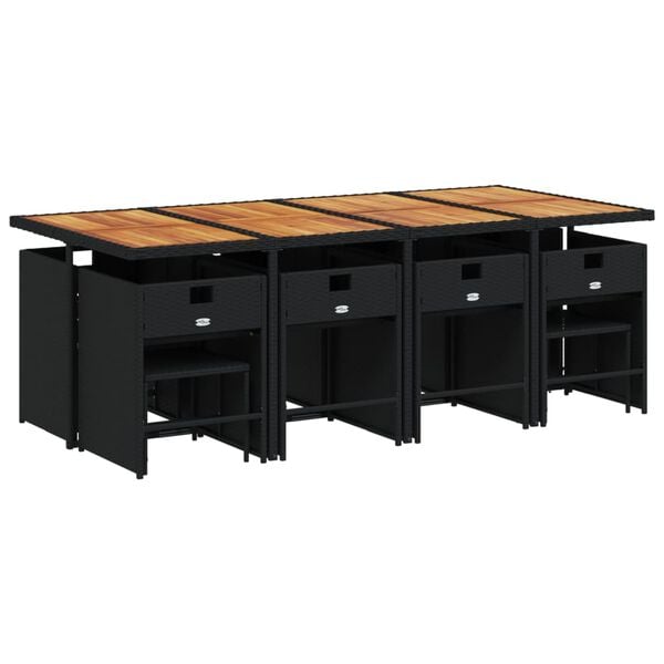 vidaXL Set da Pranzo da Giardino 13pz con Cuscini Nero in Polyrattan