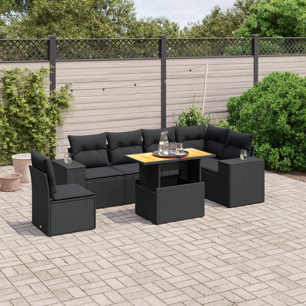 vidaXL Set Divani da Giardino con Cuscini 7pz Nero Polyrattan