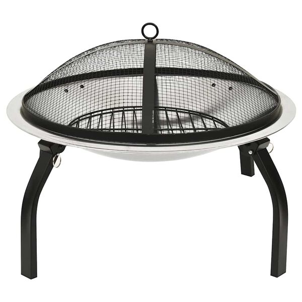 vidaXL Braciere e Barbecue 2in1 e Attizzatoio 56x56x49cm Acciaio Inox