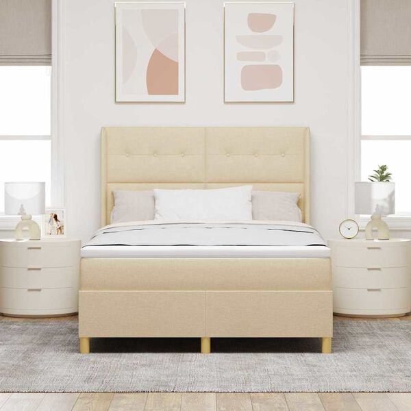 vidaXL Letto a molle con materasso Crema 140 x 190 cm Tessuto