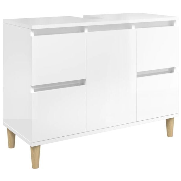vidaXL Mobile Lavabo Bianco Lucido 80x33x60 cm in Legno Multistrato