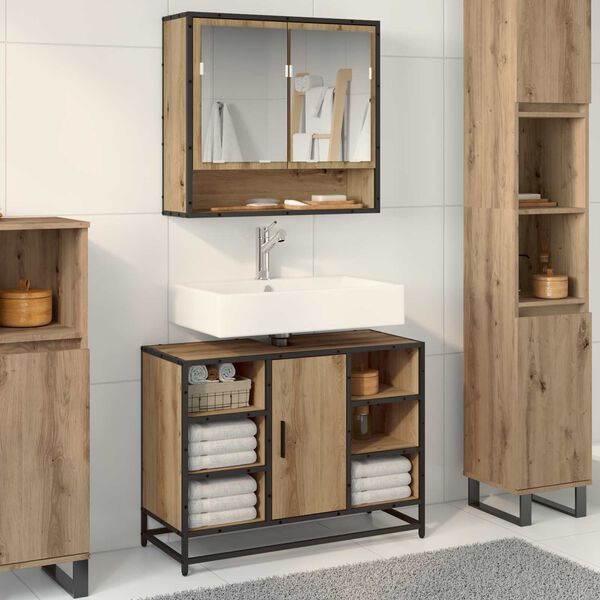 vidaXL Set di mobili per il bagno con porta 2 pcs Rovere artigianale