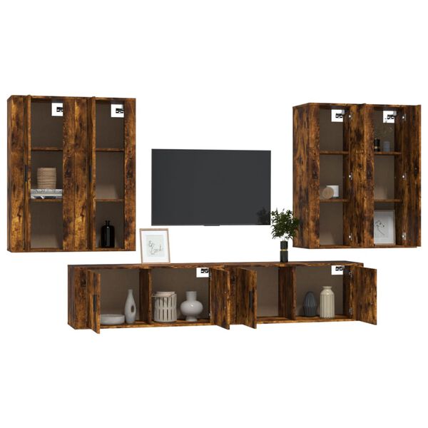 vidaXL Set di Mobili Porta TV 6 pz Rovere Fumo in Legno Multistrato