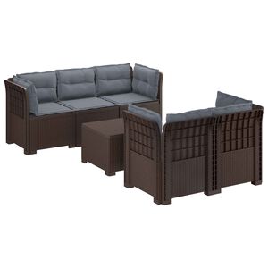 vidaXL Divano da Giardino 5 Posti con Cuscini Stile Rattan PP Marrone