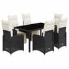 vidaXL Set da Bistr&ograve; da Giardino 7 pz con Cuscini Nero in Polyrattan