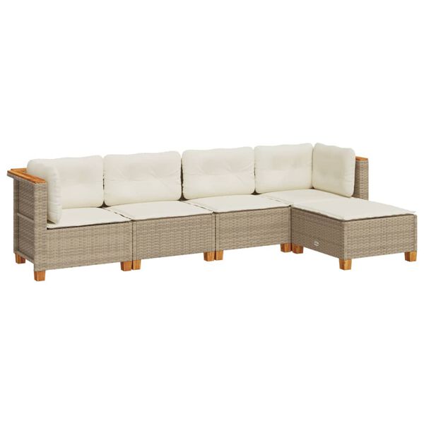 vidaXL Set Divano da Giardino 5 pz con Cuscini Beige in Polyrattan