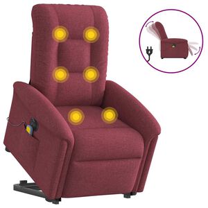 vidaXL Poltrona Alzapersona Massaggiante Elettrica Rosso Vino Tessuto