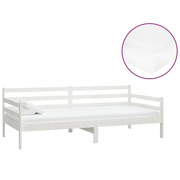 vidaXL Divano Letto con Materasso 90x200 cm Bianco in Legno di Pino