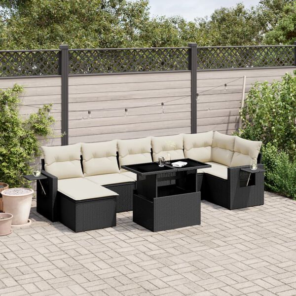 vidaXL Set Divani da Giardino con Cuscini 8 pz Nero in Polyrattan