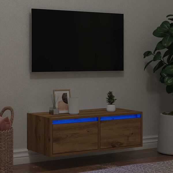 vidaXL Mobile Porta TV con Luci LED Rovere Artigianale 75x35,5x25 cm