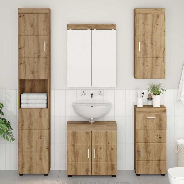vidaXL Armadio da bagno a muro con porta TULUM Rovere artigianale