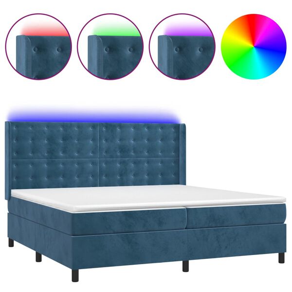 vidaXL Letto a Molle con Materasso e LED Blu Scuro 200x200 cm