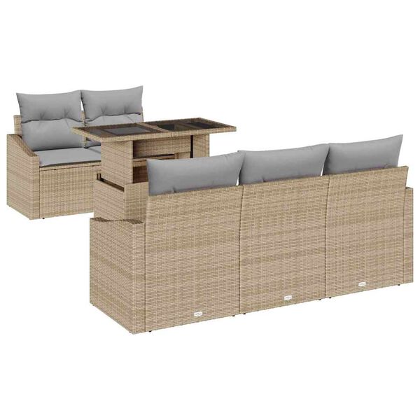 vidaXL Set Divano da Giardino con cuscino 6 pcs Beige polyrattan